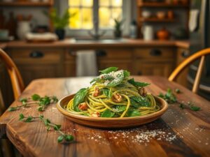 Macarrão com Pesto do Jardim Secreto